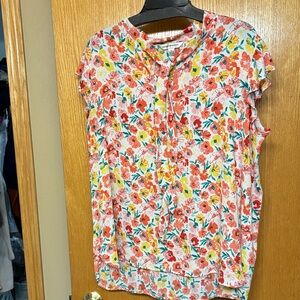 5 for $25 Counterparts Floral Button-Up Blouse - Red, Yellow, Green